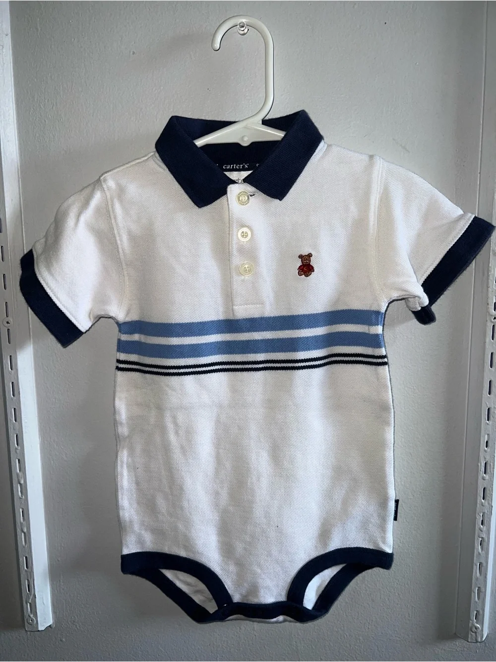 Carter's Navy and White Baby Polo Bodysuit with Light Blue Accents